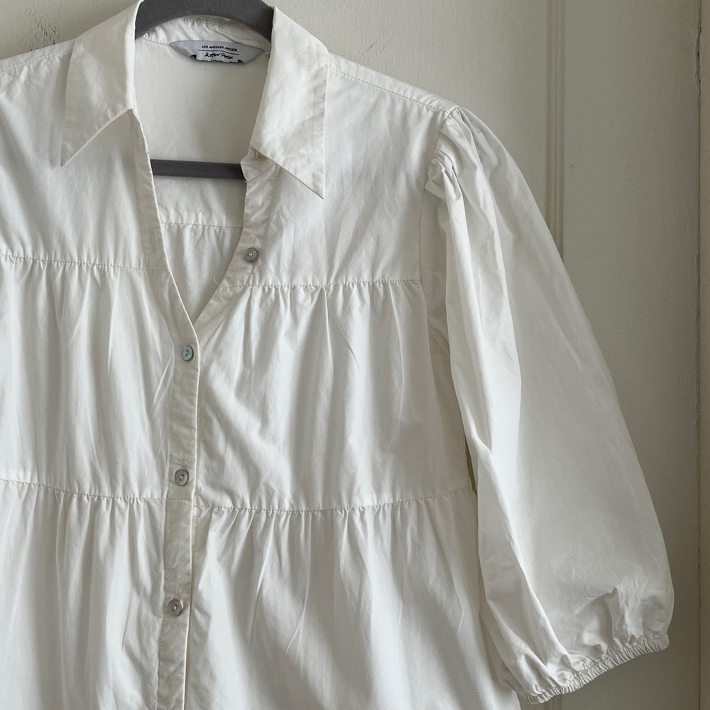 & Other Stories Tiered Cotton Fully Lined Puff Sleeve Shirtdress Mini Dress XS - Picture 3 of 13